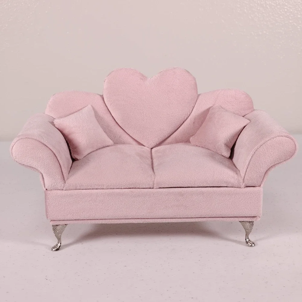 Pink Floral Lounge Chair Jewelry Doll Storage Box Miniature Couch Pink Dollhouse